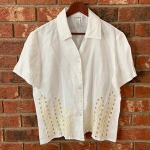 Vintage Rene Margo White Embroidered Short Sleeve Button Shirt